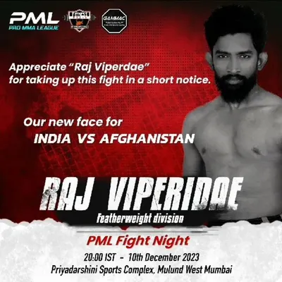 Announcing my short-notice main event fight for the Pro MMA League, representing India vs Afghanistan. A true fighter is always ready.