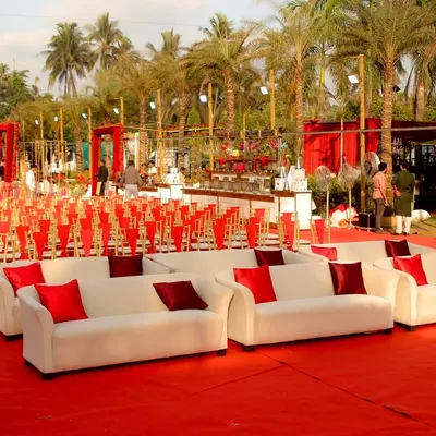 A bold and regal decor theme with red and gold for a Nikkah ceremony in Mumbai, showcasing my versatility in planning weddings of different cultures and styles.