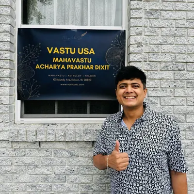 I am humbled to expand my services to the USA, thanks to the support of my clients. Here I am, giving a thumbs up at our new Vastu USA location in Edison, NJ.