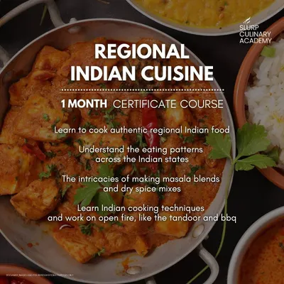Our 1-Month Certificate Course in Regional Indian Cuisine is an immersive journey. Learn to cook authentic dishes, understand eating patterns, and master the art of masala blends and open-fire cooking.