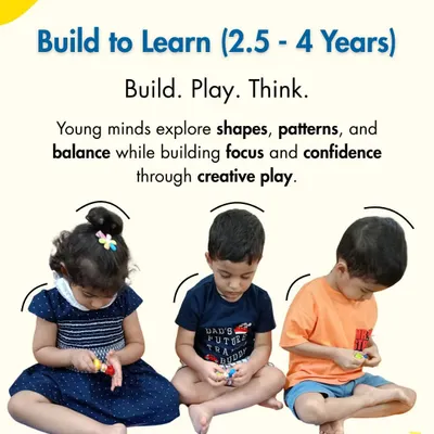 For ages 2.5 to 4, our 'Build to Learn' program lets young minds explore shapes, patterns, and balance. It's a playful way to build focus and confidence.