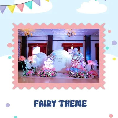 A whimsical Fairy theme for a first birthday. The soft pink and white decor, combined with floral arrangements and delicate balloon work, creates a magical and gentle atmosphere for such a special occasion.