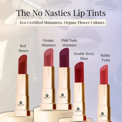 Finding your perfect shade should be a joy, not a compromise. I've created a range of lip tints from bold Red Mauve to a subtle Pink Nude Shimmer, all made with organic flower pigments and eco-certified shimmers, so you can express every mood naturally.