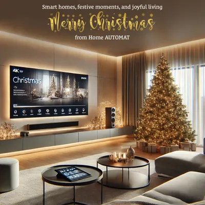 We wish you a Merry Christmas filled with comfort, security, and intelligent living. This image captures a festive living room where our technology helps create warm, convenient, and joyful moments.