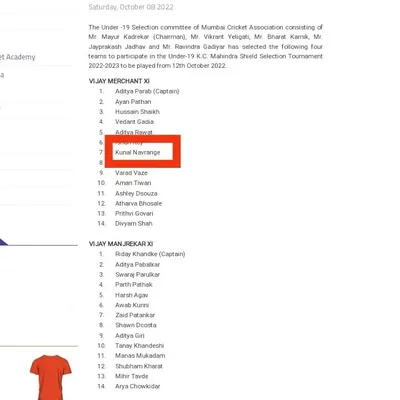 A proud moment seeing my student Kunal Nawrange's name on the official selection list for the MCA U-19 Mahindra Shield. This is a major step in a young cricketer's career.