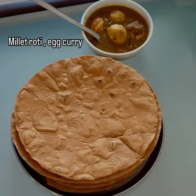 A simple and comforting meal of millet roti served with a flavorful egg curry.