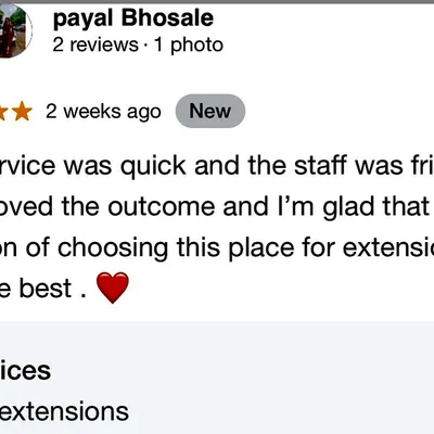 A wonderful 5-star review from a happy client. I'm so glad she loved the quick and friendly service and the final result of her extensions.