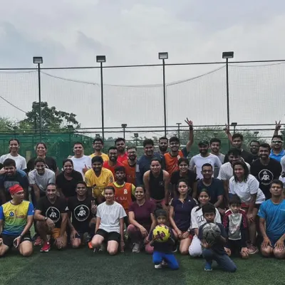 A happy group photo from our 'Move for the Planet' soccer game. We believe in moving for a purpose, and events like these bring our entire Adidas Runners team together for fun and a great cause.
