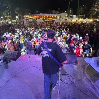 The view from the stage in Pattaya, Thailand. A massive international crowd, all vibing to our Bollywood rock sound during the Holi festival. An absolutely surreal experience.
