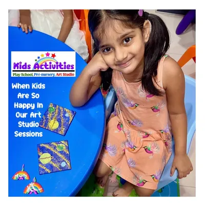 The pure happiness on this young artist's face says it all. She is pictured here during one of our art studio sessions with her colorful creations. My studio is a happy space where kids can be themselves, make new friends, and feel proud of what they make.