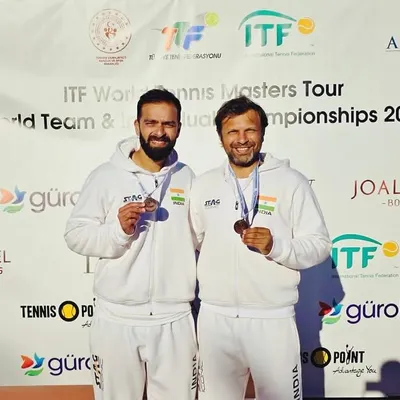 A proud moment for our academy as Kartikeya Singh Verma and his partner display their bronze medals from the Individual Doubles 35+ category at the ITF World Championships in Turkey. This world-stage achievement is a result of immense hard work and belief in our training system.