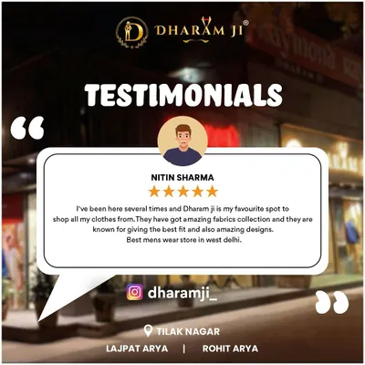 "Best mens wear store in west Delhi." It's always wonderful to hear from repeat clients like Nitin who appreciate our fabric collection and perfect fit.