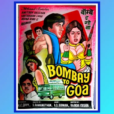 The final hand-painted replica of the 'Bombay to Goa' movie poster, a perfect piece of filmi nostalgia for any collector or fan of vintage cinema.