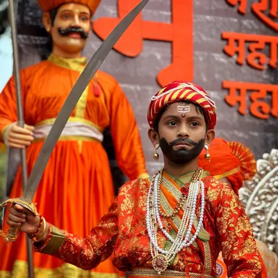 A young boy dressed as Chhatrapati Shivaji Maharaj during the Gudi Padwa Shobhayatra. These portraits are about capturing the pride of our heritage being passed down to the next generation.