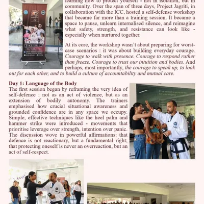 This excerpt from the LSR College newsletter highlights the core of our 'Project Jagriti' workshop. We focus on building everyday courage and reframing self-defense as an act of self-respect and bodily autonomy.