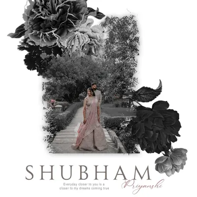 A creative edit for Shubham and Priyanshi's engagement shoot. I combined a classic couple portrait with monochrome floral elements to create a modern, artistic announcement photo.