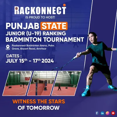 An announcement poster for the Punjab State Junior (U-19) Ranking Badminton Tournament. We are proud to host and manage prestigious events like this, providing a platform for the stars of tomorrow.