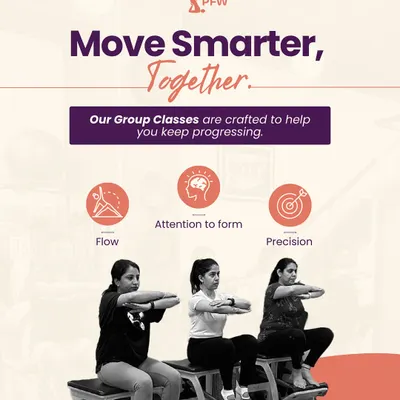 Move smarter, together. Our group classes are crafted to help you keep progressing with a focus on flow, attention to form, and precision. Here, clients work on the Wunda Chair, building strength in unison.