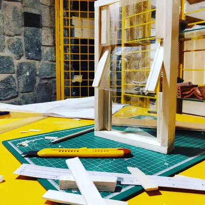 Model mojo! A physical model is an essential tool for refining details. This miniature window model allowed us to test the design and mechanics before construction, ensuring every element is perfectly considered.