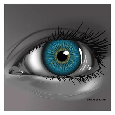A detailed digital painting of a blue eye. They say our souls are written in our eyes, and this piece was an exploration of capturing that depth and story within a single, colorful iris.