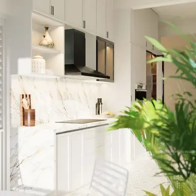 The brief was simple: plain, classical, and bright. This all-white kitchen delivers with clean lines, shaker-style cabinets, and a beautiful marble backsplash, creating a timeless and airy cooking space.