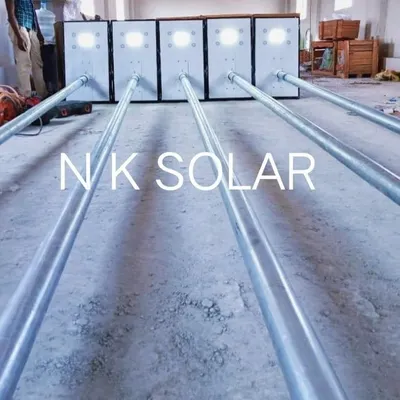 A batch of our all-in-one solar street lights prepared for a project in Bangalore. We manufacture these units ourselves to ensure high quality and affordability, providing a complete, ready-to-install outdoor lighting system.