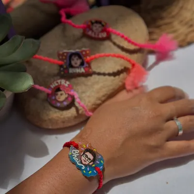 Our custom Rakhis are here. This Raksha Bandhan, make the occasion extra special with a personalized Rakhi featuring a hand-painted portrait of your brother.