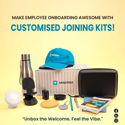We created this comprehensive onboarding kit for Maersk to make their new employees feel instantly part of the team. It includes a branded cap, stainless steel bottle, a tech organizer case, a wireless phone stand, and other useful desk accessories.