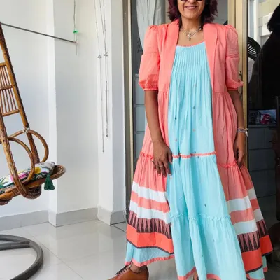 Today was a dressy day for a meet-up. I'm wearing a beautiful dress from a local brand in Vizag, paired with hand-stitched leather brogues and a treasured neckpiece from an artist I admire.