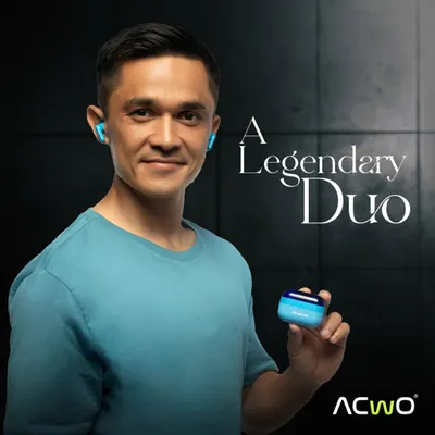 A key visual from the ACWO advertising campaign featuring Sunil Chhetri. The shot is clean, professional, and focuses on the "Legendary Duo" tagline, connecting the celebrity with the product.