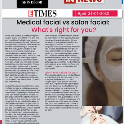 I was featured in Etimes explaining the difference between a medical facial and a regular salon facial. This is important because what I do is not a temporary fix. It's a science-backed, medical-grade procedure for real skin improvement.