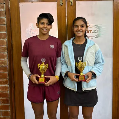 Durganshi Kumar and her partner after finishing as runners-up in the Women's Doubles tournament in Chandigarh. I am proud of their hard work and dedication on the court.