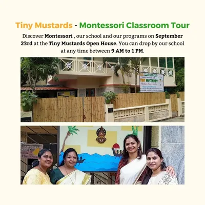 An invitation to our Open House, showing our school's exterior and our welcoming team of teachers.