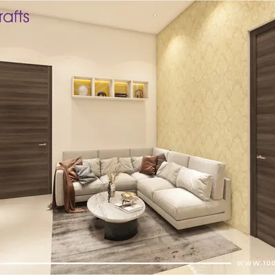 This cozy living room corner at our 'Majestic Fortune' project is all about comfort. The L-shaped sofa creates an intimate space for family chats, while the warm, textured wallpaper adds a touch of traditional charm.