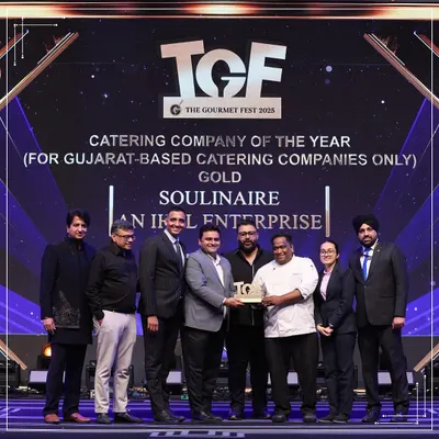 We are honoured to be on stage receiving the Gold award for “Catering Company of the Year” at The Gourmet Fest 2025 in Ahmedabad. This recognition celebrates the finest in Gujarat’s catering landscape.