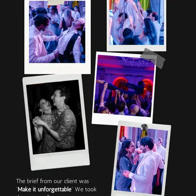 The brief was "Make it unforgettable." This collage of polaroids captures the raw, unfiltered joy of an after-party where everyone danced till dawn.