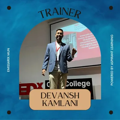 It was an honor to be the official trainer for the Emissarix MUN 1.0. I worked with aspiring delegates on their public speaking and communication skills, helping them prepare to command the room with confidence.