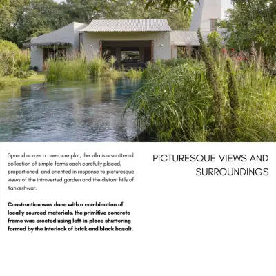 Villa Uma is designed as a collection of simple, carefully placed forms that create picturesque views of the garden and surrounding hills. The construction combines locally sourced materials with a primitive concrete frame for a raw, honest aesthetic.