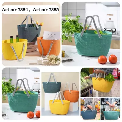 These colorful plastic baskets, or 'tokris', are incredibly versatile. They have comfortable rubber handles and are perfect for carrying groceries, packing a picnic, or storing items around the house.