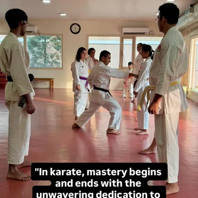 The foundation of true karate is an unwavering dedication to the basics. Here in the dojo, I provide direct, hands-on correction to ensure every student's punch, block, and stance is precise, building a strong base for advanced Shotokan techniques.