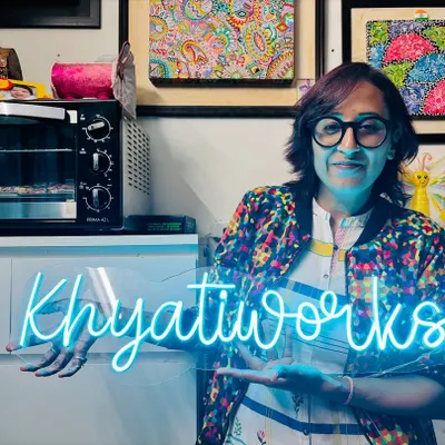 My brand new 'Khyatiworks' neon sign. I'm absolutely in love with how it glows. It has brought such a cool, creative vibe to my studio space.