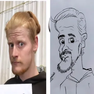 From a funny photo to an even funnier caricature. I love exaggerating expressions to create a truly unique piece.
