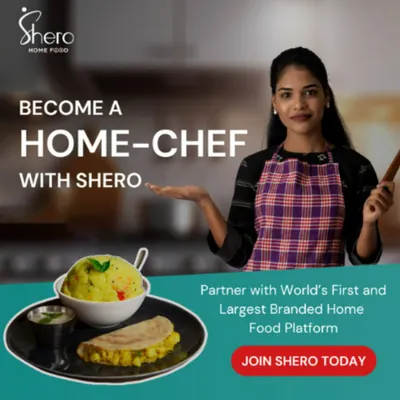 Your culinary talent can become your weekly income. This graphic shows a home chef proudly presenting her dish, inviting you to partner with the world's first and largest branded home food platform. Join us and start your journey from home cook to entrepreneur.