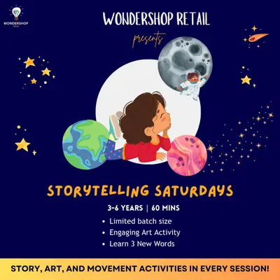 Announcing our Storytelling Saturdays, a weekly 60-minute session designed for kids aged 3-6. We keep batches small to ensure every child gets personal attention as we explore a new story with art and movement activities.