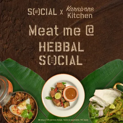 "Meat me @ Hebbal Social." This poster announced my collaboration, inviting all meat lovers to come and devour a special Karnivore Menu I curated for the event.