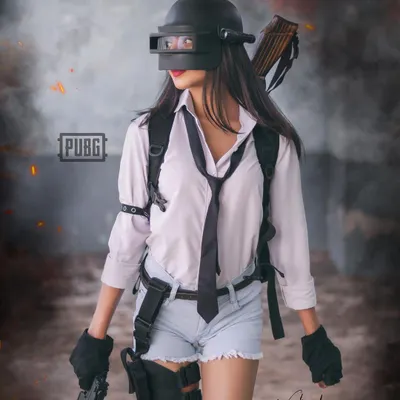 The final "Winner Winner Chicken Dinner" moment from our PUBG concept shoot. The model is fully geared up with the iconic helmet, creating a powerful and cinematic image that looks like a still from the game.