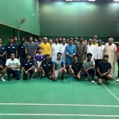 A group photo of participants and esteemed guests at the 2nd Intra-Masters Badminton Tournament, celebrating a day of intense competition and sportsmanship.