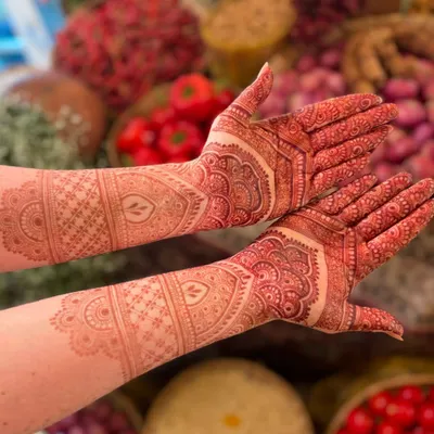 This is the stunning result of my natural herbal mehndi after the paste has been removed. The deep, reddish-brown color is a sign of pure, high-quality henna and great aftercare.
