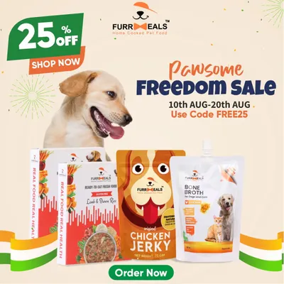 The Pawsome Freedom Sale is here. To celebrate, I'm offering a special discount on our entire range. It's the perfect time to stock up on healthy meals and treats for your doggo.