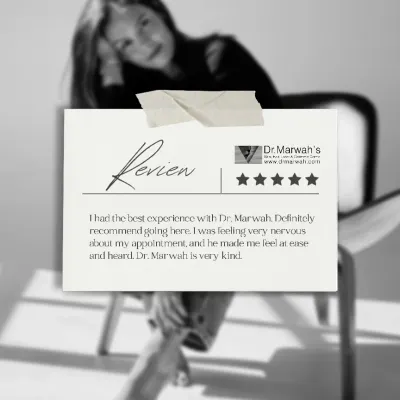 This graphic shares a patient review highlighting their positive experience at my clinic. Feeling at ease, heard, and cared for is a crucial part of the healing process, and my team and I are committed to providing that supportive environment.